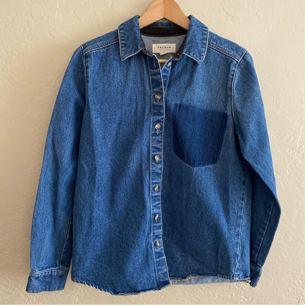 PACSUN Denim Button Up Shacket Jacket Layering Shirt